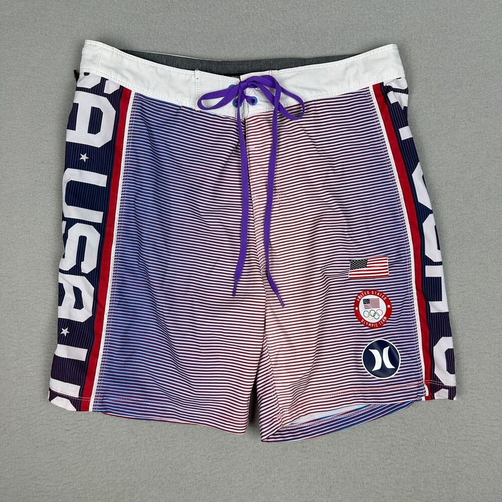 Hurley USA Mens 30 Olympic Team Board Shorts 7" Inseam Multicolor Swim Trunks